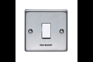 10AX 1 Gang 2 Way Single Pole Plate Switch Printed 'Fan Boost' in Black Stainless Steel Finish