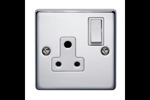 5A 1 Gang Round Pin Switched Socket Highly Polished Chrome Finish
