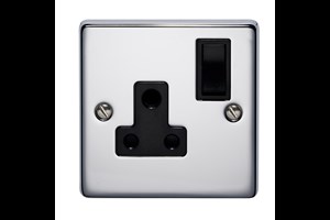 5A 1 Gang Round Pin Switched Socket Highly Polished Chrome Finish