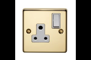 5A 1 Gang Round Pin Switched Socket Polished Brass Finish