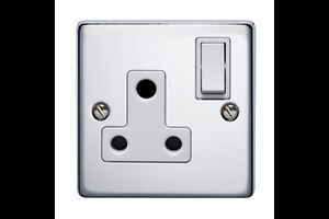 15A 1 Gang Round Pin Switched Socket Highly Polished Chrome Finish