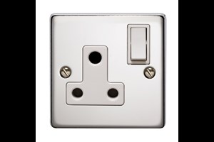 15A 1 Gang Round Pin Switched Socket Polished Stainless Steel Finish