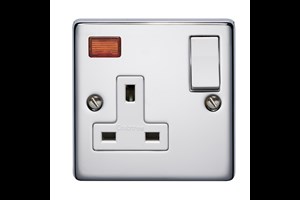 13A 1 Gang Single Pole Switched Socket With Neon Highly Polished Chrome Finish