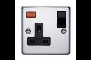 13A 1 Gang Single Pole Switched Socket With Neon Highly Polished Chrome Finish
