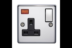 13A 1 Gang Single Pole Switched Socket With Metal Rocker And Neon Highly Polished Chrome Finish
