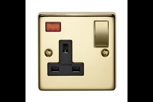 13A 1 Gang Single Pole Switched Socket With Metal Rocker And Neon Polished Brass Finish