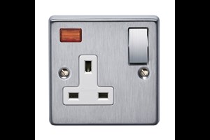 13A 1 Gang Single Pole Switched Socket With Metal Rocker And Neon Satin Chrome Finish