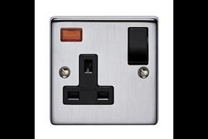 13A 1 Gang Single Pole Switched Socket With Neon Satin Chrome Finish