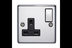 13A 1 Gang Double Pole Switched Socket With Metal Rocker Highly Polished Chrome Finish