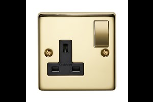 13A 1 Gang Double Pole Switched Socket With Metal Rocker Polished Brass Finish