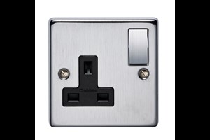 13A 1 Gang Double Pole Switched Socket With Metal Rocker Satin Chrome Finish