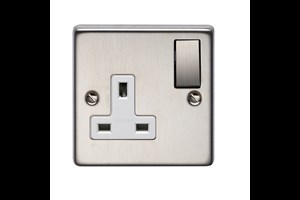 13A 1 Gang Double Pole Switched Socket With Metal Rocker Stainless Steel Finish
