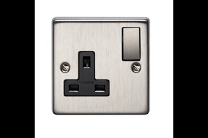 13A 1 Gang Double Pole Switched Socket With Metal Rocker Stainless Steel Finish