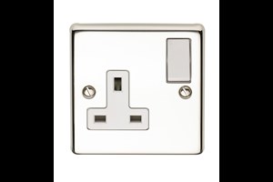 13A 1 Gang Double Pole Switched Socket Polished Steel Finish