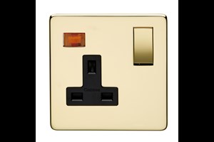 13A 1 Gang Double Pole Switched Socket With Neon Polished Brass Finish