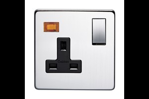 13A 1 Gang Double Pole Switched Socket With Neon Satin Chrome Finish