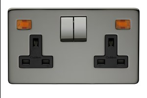 13A 2 Gang Double Pole Switched Socket With Neon Black Nickel Finish