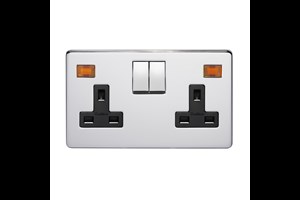 13A 2 Gang Double Pole Switched Socket With Neon Highly Polished Chrome Finish