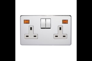 13A 2 Gang Double Pole Switched Socket With Neon Highly Polished Chrome Finish
