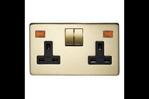 13A 2 Gang Double Pole Switched Socket With Neon Polished Brass Finish