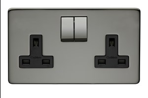13A 2 Gang Double Pole Switched Socket Black Nickel Finish