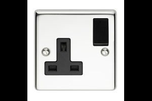 13A 1 Gang Double Pole Switched Socket Polished Steel Finish