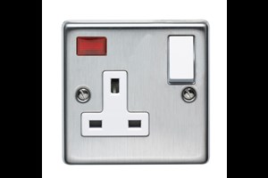 13A 1 Gang Single Pole Switched Socket With Neon Indicator Stainless Steel Finish