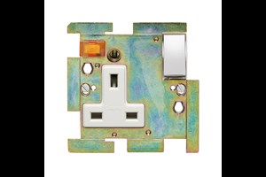 13A 1 Gang Double Pole Switched Socket Interior With Neon Highly Polished Chrome Finish Rocker