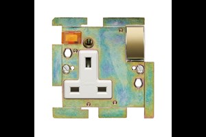 13A 1 Gang Double Pole Switched Socket Interior With Neon Polished Brass Finish Rocker