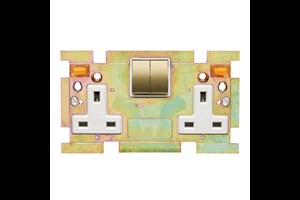 13A 2 Gang Double Pole Switched Socket Interior With Neon Polished Brass Finish Rockers