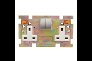 13A 2 Gang Double Pole Switched Socket Interior With Neon Stainless Steel Finish Rockers