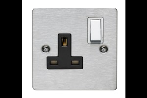 13A 1 Gang Double Pole Switched Socket Black Interior Stainless Steel Finish