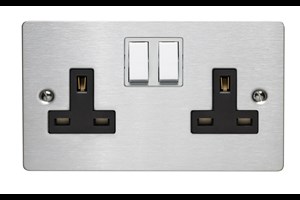 13A 2 Gang Double Pole Switched Socket Black Interior Stainless Steel Finish