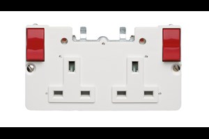 13A 2 Gang Single Pole Switched Socket Outboard Rockers, Red Interior