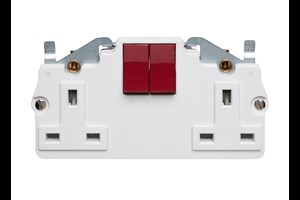 13A 2 Gang Double Pole Switched Socket, Red Rocker Interior