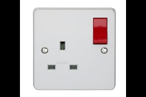 13A 1 Gang Double Pole Switched Socket With Twin Earth and Red Rocker
