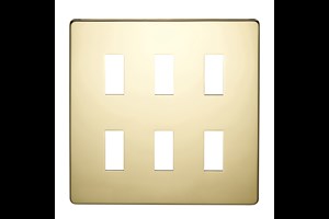 6 Gang Low Profile Grid Cover Plate Polished Brass Finish