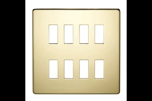 8 Gang Low Profile Grid Cover Plate Polished Brass Finish