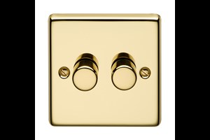 2 Gang 5 - 100 Watt LED Dimmer Polished Brass Finish