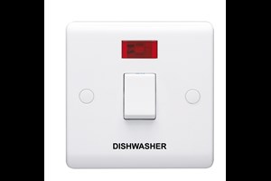 20A 1 Gang Double Pole Control Switch With Neon Indicator Printed 'Dishwasher'