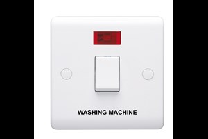 20A 1 Gang Double Pole Control Switch With Neon Indicator Printed 'Washing Machine'