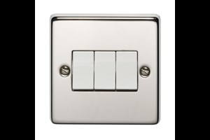 10AX 3 Gang 2 Way Metal Plate Switch Polished Stainless Steel Finish