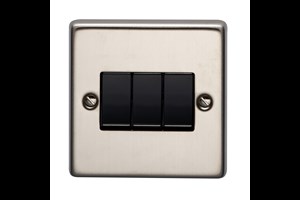 10AX 3 Gang 2 Way Metal Plate Switch Stainless Steel Finish