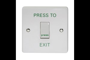 10A 1 Gang 2 Way Retractive Switch Printed 'Press To Exit' In Green