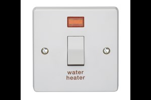 20A 1 Gang Double Pole Switch With Neon Printed 'Water Heater'