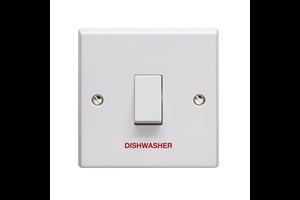 20A 1 Gang Double Pole Control Switch Printed 'Dishwasher'