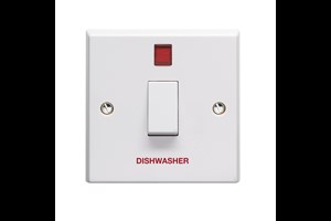 20A 1 Gang Double Pole Control Switch With Neon Indicator Printed 'Dishwasher'