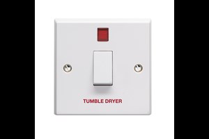 20A 1 Gang Double Pole Control Switch With Neon Indicator Printed 'Tumble Dryer'