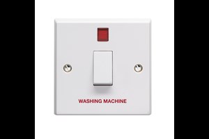 20A 1 Gang Double Pole Control Switch With Neon Indicator Printed 'Washing Machine'