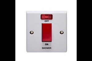 45A 1 Gang Double Pole Control Switch With Neon Indicator Printed 'Shower'